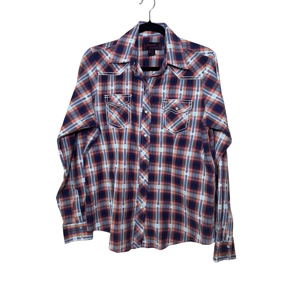 Cowgirl Legend Tops - Cowgirl Legend Rodeo Western Snap Shirt L Multicolor Plaid Embroidered Cowgirl